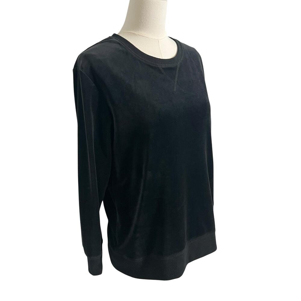 Felina Pajama Shirt Womens Small Black Velour Crew Neck Long Sleeve Lounge Cozy - Picture 4 of 7